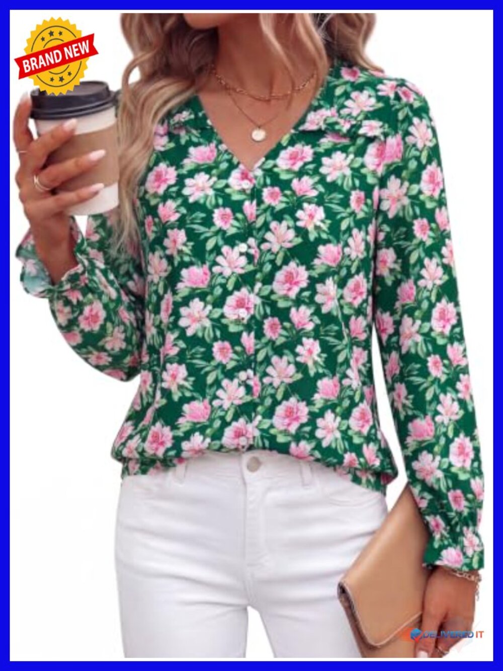 Women's Long Sleeve V-Neck Floral Blouse Button Down Boho Fall Top